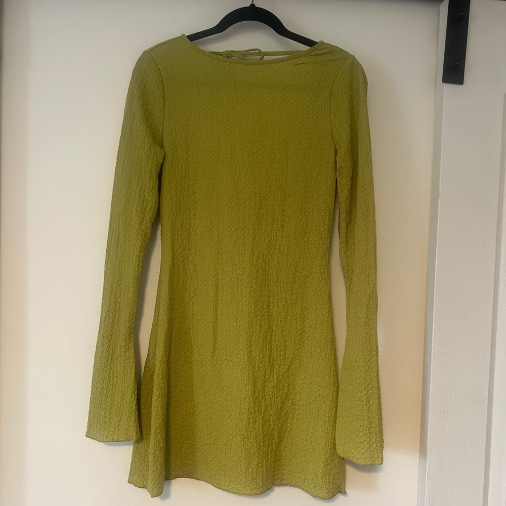 NWT Olive Green Long Sleeve Textured A-Line Dress
